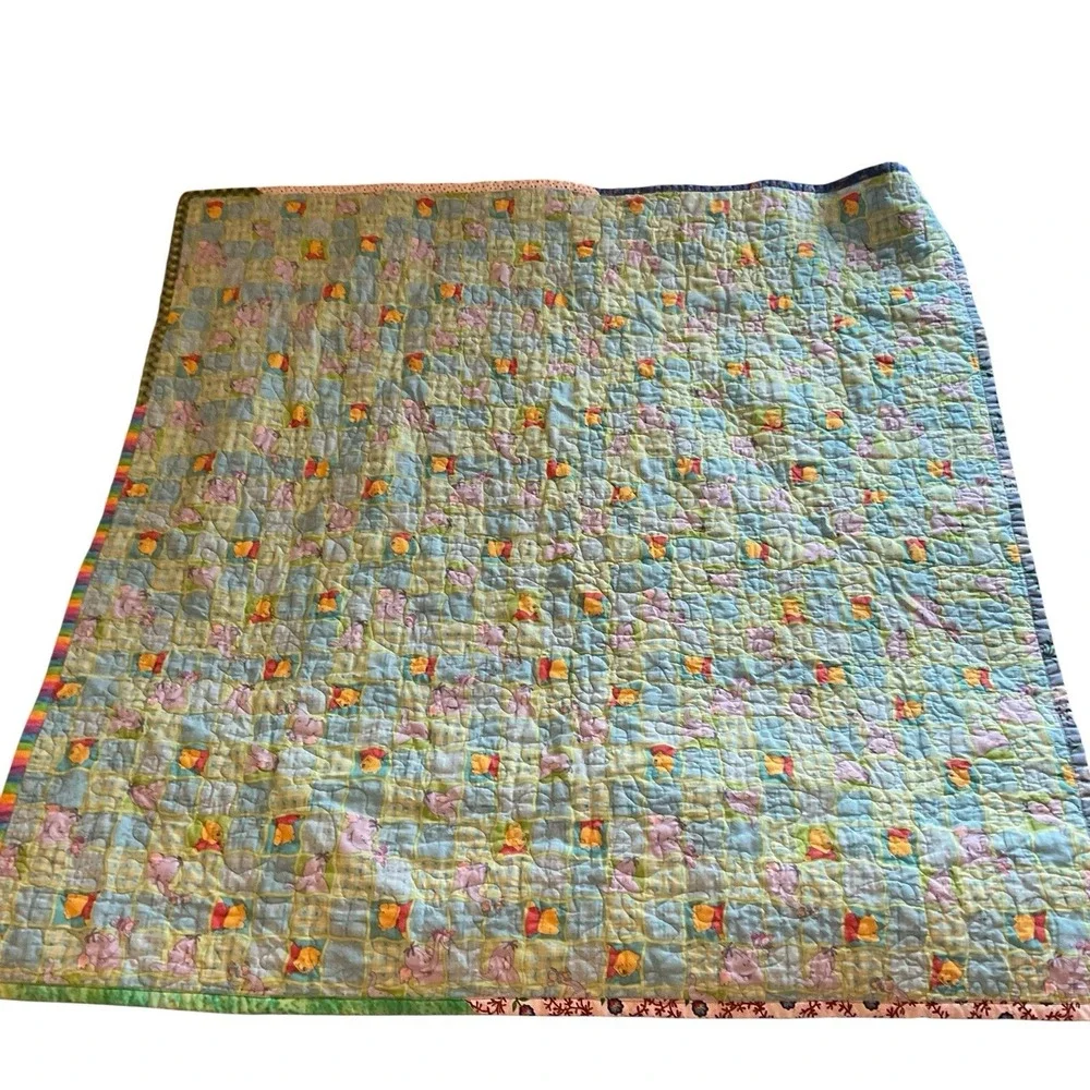 Vintage baby quilt multi colored  patchwork Artwork Blanket 42 x 42